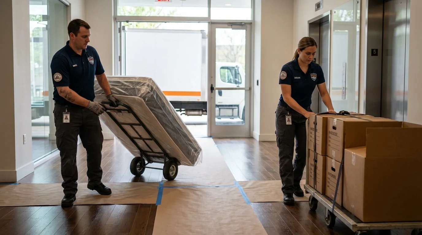 Professional apartment movers loading elevator in Maitland, FL